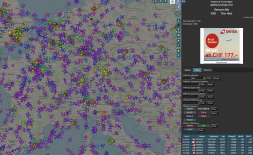 Flugbewegungen Live Map